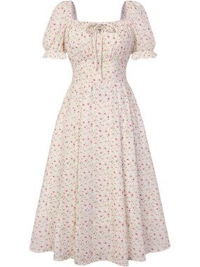 Floral Cottagecore Dress for Women | Short Sleeve Vintage Style Summer Dress